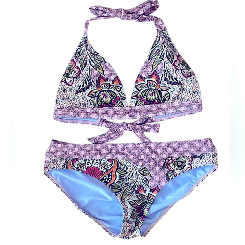 Prana Two Piece Pink Floral Bohemian Print Bikini
